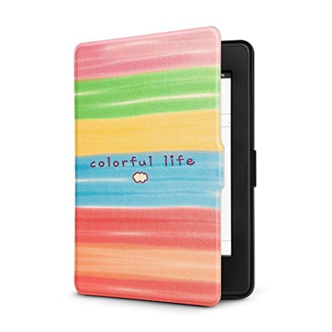 Ayotu Colorful Case for Kindle Paperwhite E-reader Auto Wake/Sleep Smart Protective Cover Case,Fits All 2012, 2013, 2015 and 2016 Versions Kindle Paperwhite 300 PPI,K5-04 The Colorful Life