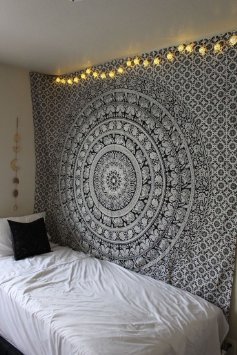 Labhanshi 90 x 90 inch Elephant Mandala Indian Traditional Hippie Cotton Tapestry, Black and White, Queen