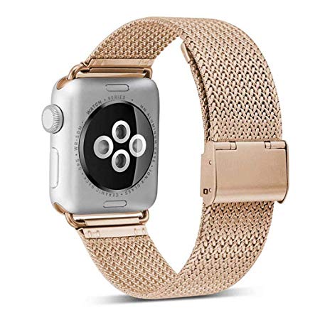 OROBAY Compatible with iWatch Band 42mm 44mm 38mm 40mm, Stainless Steel Milanese Loop Replacement Band Compatible with Apple Watch Series 4 Series 3 Series 2 Series 1, Champagne Gold 38mm 40mm