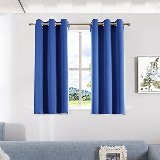 Thermal Insulated Curtains Blackout Draperies - Aquazolax Window Treatment Solid Grommet Room Darkening Drape Panels for Bedroom, 1 Pair, 42" x 45", Royal Blue