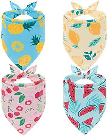 EXPAWLORER Dog Cooling Bandana Set - 4 Pack Summer Triangle Scarfs Bibs with Cute Fruit Patterns for Small Medium Large Dogs