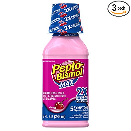 Pepto Bismol MAX Upset Stomach, Indigestion, Nausea, Heartburn and Diarrhea Relief Medicine, Cherry, 8 Fl Oz (Pack of 3)