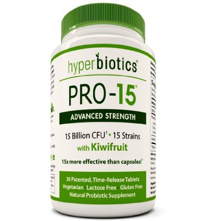 PRO-15 Advanced Strength: Powerful Probiotic with 3x the CFU Count as Regular Strength PRO-15 plus Kiwifruit Powder - 15 Strains - 30 Once Daily Tablets - 15x More Effective than Capsules with Patented Delivery Technology