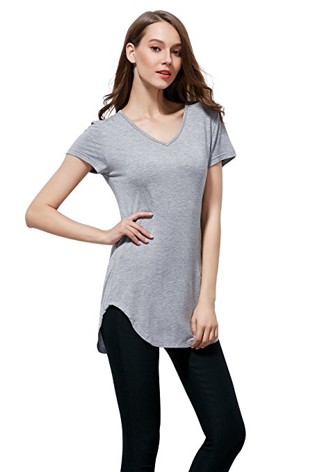 Coreal Ladies Plain Short Sleeve V-Neck Round Hem 100% Modal Multiple Colors Tied Dyed T-shirt