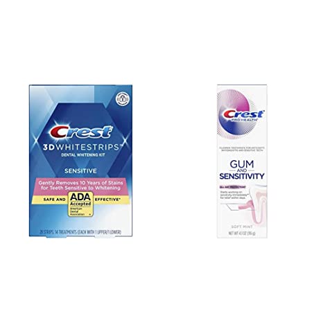 Crest 3D White Whitestrips Gentle Routine Teeth Whitening Kit, 14 Treatments with Crest Pro-Health Gum And Sensitivity, Sensitive Toothpaste, All Day Protection, 4.1 Ounce