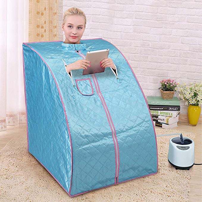 JAXSUNNY Portable Folding Home SPA Steam Sauna for Full Body Slimming Weight Loss Detox Heat Therapy w/Chair,Blue