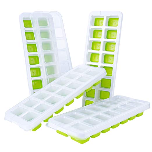 TOPELEK Ice Cube Tray [Updated Version] 4 Packs, Ice Cube Moulds, Food safe, with Spill-Resistant Lids, Easy Pop, Chocolate, Gin, Cocktails, Whiskey, Drinks, Baby Food, Weaning, LFGB, BPA Free