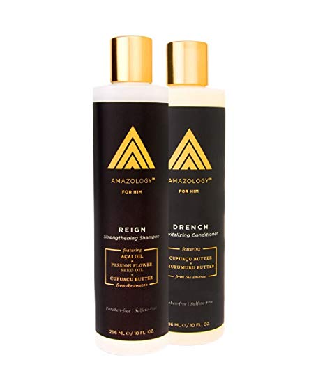 Amazology Reign Shampoo and Drench Conditioner Combo Set - Antioxidant Rich Botanical Hair Thickening Shampoo and Revitalizing Conditioner for Men