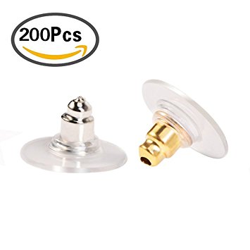 200 Pcs Bullet Clutch Earring Backs with Pad Earring Safety Backs Stoppers, Silver and Gold