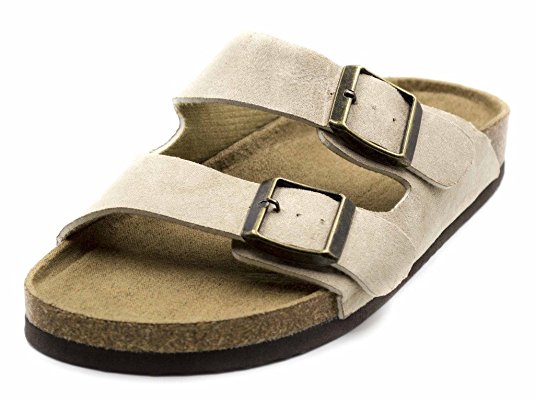 Orly Shoes Women's Two Buckle Strap Vegan Suede Footbed Slide Sandal