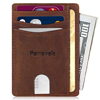 Famavala Minimalist Genuine Leather RFID Blocking Front Pocket Wallet