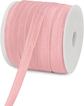 Teemico 50 Yards Elastic Stretch Foldover Nylon Ribbon Rubber Band for Hair Ties Headbands,5/8 inch Width,Dark Pink
