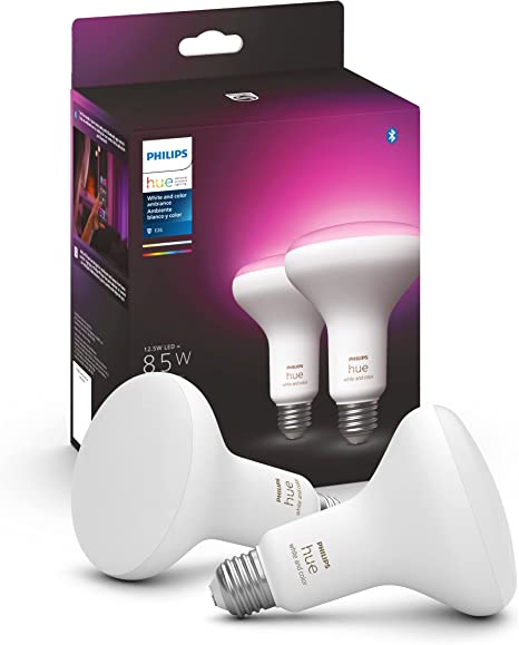 Philips Hue White & Color Ambiance BR30 LED Smart Bulbs, 16 Million Colors (Hue Hub Required), Bluetooth Compatible, Compatible with Alexa, Google Assistant & Apple HomeKit, E26 Base, 2-Pack (578096)