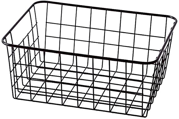 Wire Storage Basket, WDong Metal Household Storage Organizer Bin with Built-in Handles for Pantry, Shelf, Freezer, Kitchen Cabinet, Bathroom, 28 x 22 x12cm, Black