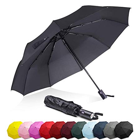 ABCCANOPY Umbrella Compact Rain&Wind Teflon Repellent Umbrellas Sun Protection with Black Glue Anti UV Coating Travel Auto Folding Umbrella, Blocking UV 99.98% (Black)