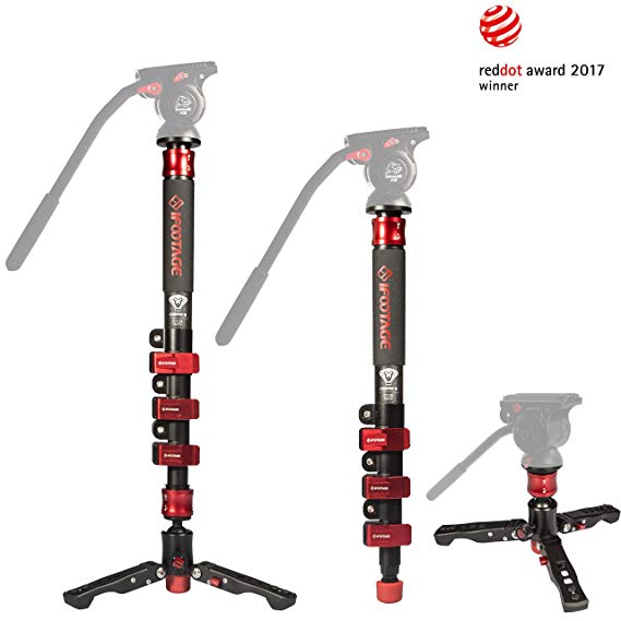 IFOOTAGE Carbon Fiber Video Monopod 4 Section with Tripod Feet Compatible for DSLR Camera Camcorder