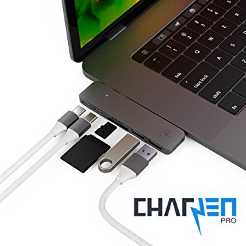 CERTIFIED CharJenPro PREMIUM MacSTICK Adapter / Hub EXCLUSIVELY for Apple Macbook Pro 2016 - 40GB/S Thunderbolt 3 (TB3) port runs 5K@60Hz, USB-C port, 2 USB 3.0, SD   Micro SD Card Reader (Space Gray)