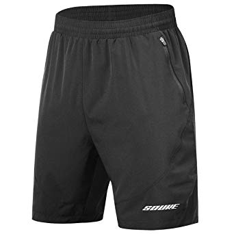 Souke Sports Men's Workout Running Shorts Quick Dry Athletic Performance Shorts Black Liner Zip Pockets