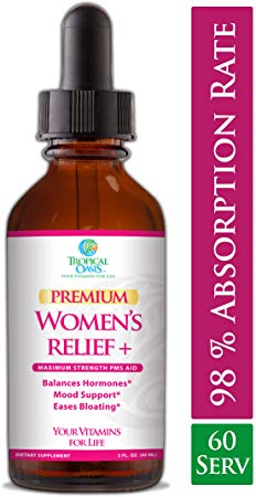 Premium Women’s Relief Plus | Menopause Relief Supplement for PMS & Menstrual Cramps| Vitex Berry, Black Cohosh, Dong Quai, Maca Root, Red Raspberry | All Natural Formula | 98% Absorb | 2oz, 60 serv