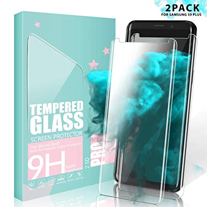 SGIN Galaxy S9 Plus Screen Protector, [2 Pack] Tempered Glass Screen Protector, HD Clear, Anti-Fingerprint, Bubble Free, Anti Shatter, 9H Hardness, for Samsung Galaxy S9 Plus - Transparent