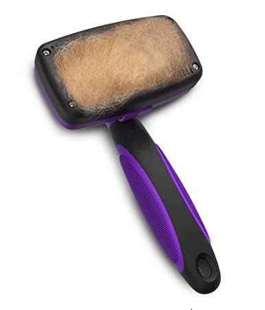 SOLID Slicker Deshedding Brush for Dog and Cats- Large Self Cleaning Grooming Brush with Soft Wire Bristles for Undercoat Removal, Dematting and Detangling Fur. Best for Long and Short Haired Pets.