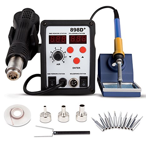 VIVOHOME 110V 898D 2 in 1 SMD Soldering Iron Hot Air Rework Heat Gun Solder Station with 3 Nozzles