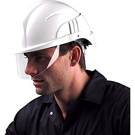 Centurion Vision Plus ABS Helmet w/ Integrated Retractable Visor/Safety Glasses. Lightweight Design with Ratchet Headband - White