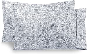 Elegant Comfort Ultra Soft Set of 2 Floral Print Pillowcases - 1500 Premium Hotel Quality Microfiber, Soft and Smooth Envelope Closure 2-Piece Pillow Covers - Standard/Queen, Paisley Navy