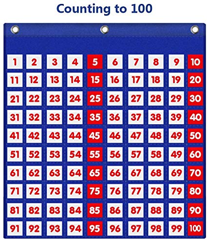 Eamay Hundreds Pocket Chart with 130 Number Cards, Number 1-100 Board Pocket Chart for Teacher Lessons in a Classroom or for Use at Home (100 Pockets)