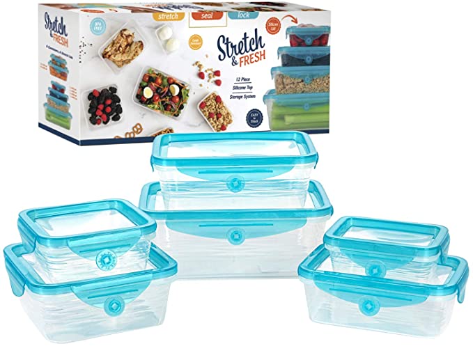 STRETCH and FRESH by Emson, Silicone Food Storage System, Airtight for Solid Food, and Leak-Proof for Soups and Sauces, Freezer-Safe, BPA-Free, As Seen On TV (12)