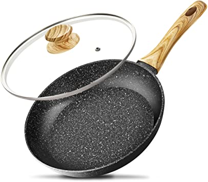 MICHELANGELO Frying Pan with Lid 28cm, Non Stick Frying Pan 28cm with Bakelite Handle, Frying Pan with Stone-Derived, Induction Frying Pan 28cm