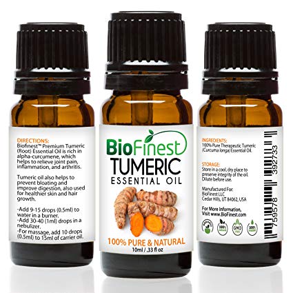 BioFinest Turmeric Oil - 100% Pure Turmeric Essential Oil -Relieve Joint Pain Arthritis Bloating- Premium Quality - Therapeutic Grade - Best For Aromatherapy - FREE E-Book (10ml)