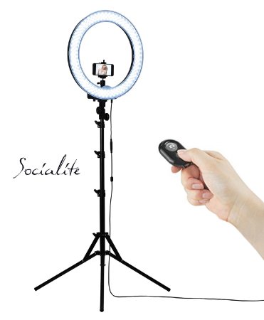 SOCIALITE 18" LED Dimmable Photo Video Ring Light Kit - Incl Professional Social Media Photography Studio Light, 6ft Stand, Remote, Heavy Duty Mount for DSLR Camera Fits Iphone 6s Android Smartphones