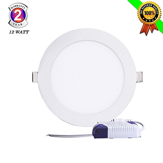 12W Flat LED Panel Light, Gianor 6-inch Ultra-Thin Round LED Recessed Panel Light Warm White(3000K)Back Hole Size,155mm for Home/Office/Commercial Lighting(AC85-265V)