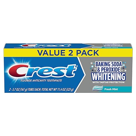 Crest Cavity & Tartar Protection Toothpaste, Whitening Baking Soda & Peroxide, 5.7 oz, Pack of 2