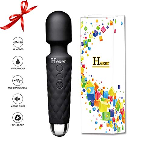 Personal hot waterproof vibrate magic massager with 20 wand vibration modes powerful maximum speed 7200RPM soft vibrating cordless quiet for muscle aches handheld & sports recovery - Black Travel Gift