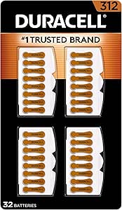 DURACELL Hearing Aid Batteries Brown Size 312, 32 Count Pack, 312A Size Hearing Aid Battery with Long-Lasting Power, Extra-Long EasyTab Install for Hearing Aid Devices