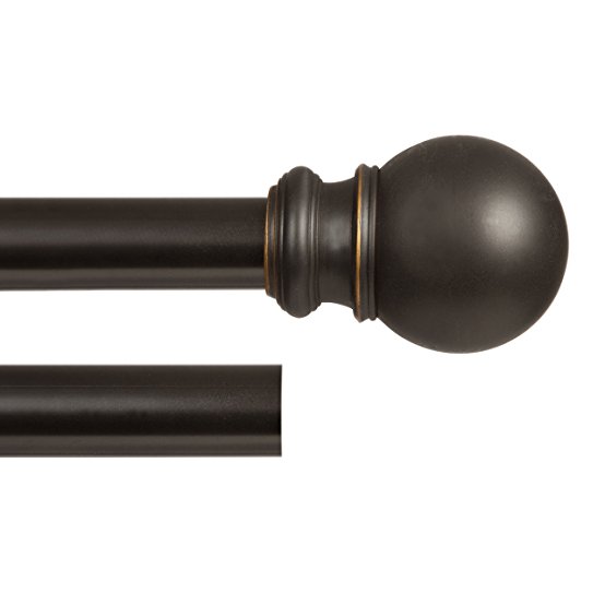 Kenney 1" Twist & Fit Ella No Tools Double Curtain Rod, Oil Rubbed Bronze, 66"-110"