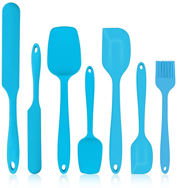 7Pcs Silicone Spatulas, P&P CHEF Blue Silicone Rubber Spatula Set, 450℉ Heat-Resistant Baking Utensils for Cooking Baking Mixing Decorating, Flexible & Seamless Design, Non-stick & Dishwasher Safe