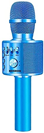 BONAOK Wireless Microphone Karaoke Kids, Portable Bluetooth Karaoke System Kids Birthday Gift Home Party Outdoor Picnic Music Speaker Machine Compatible with iPhone/Android/iPad PC (Blue)