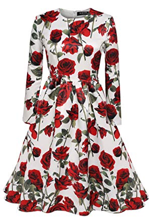 ACEVOG Vintage 1950's Floral Spring Party Picnic Dress Party Cocktail Dress