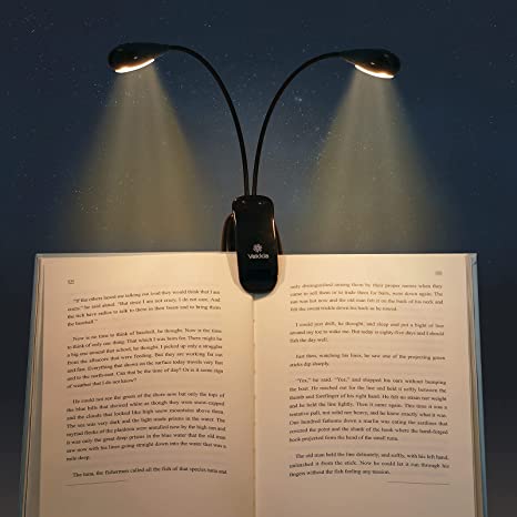 LuminoLite Rechargeable 12 LED Eye-Care Warm Book Light, Clip On Bed Reading Light, Music Stand Lamp, 2 Brightness, 2 Goosenecks Light Up 2 Full Pages Perfect For Bookworms, Music Players