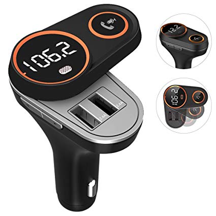 FM transmitter for Car Bluetooth Car Adapter, Rotatable Wireless Radio Audio Adapter, Hands-free Car Kit, MP3 Player Bluetooth FM Transmitter With Dual Port USB 5V/4.8A, TF Card Slot