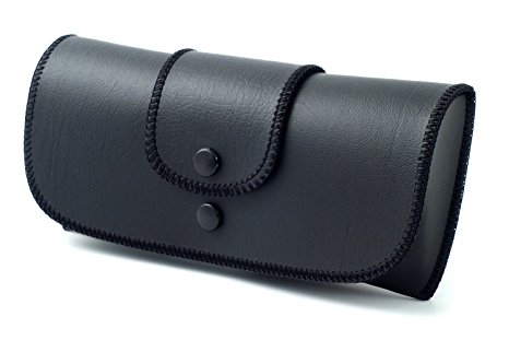 Soft Eyeglass Case Faux Leather, Attaches to Belt, Horizontal (BLACK)