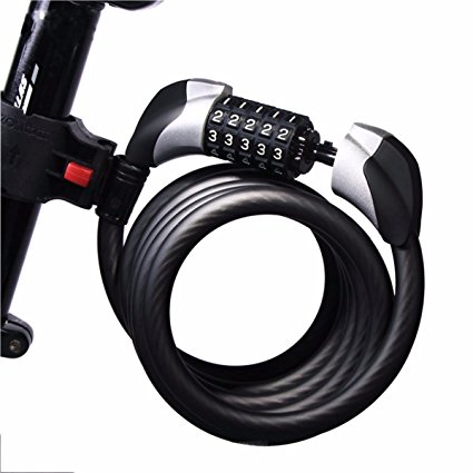 OUTERDO Bike Lock 5-Digit Resettable Combination Cable Bike Lock Anti-Theft Lock folding circle Security Lock Combination Twisted Steel Wire 1.8m Environmental Protection ABS Plastic Cable Lock