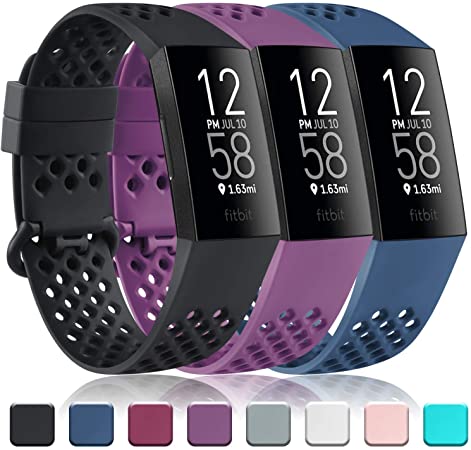 Vancle Bands Compatible with Fitbit Charge 4 Bands & Fitbit Charge 3 Bands, Soft Silicone Breathable Sport Band Replacement Wristbands with Air Holes for Charge 4 Charge 3 Charge 3 SE Fitness Tracker Women Men Small Large