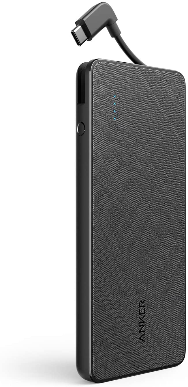 Anker PowerCore  10000 with Built-in USB-C Cable Portable Charger 10000mAh Power Delivery (18W) Power Bank High-Speed for Samsung S10 / Note 10, Pixel 3 / 3XL, iPad Pro 2018, and More (Quick Charge Supported)