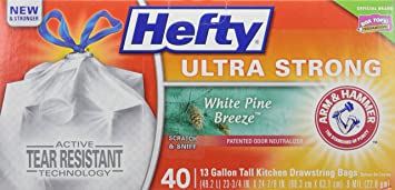 Hefty Ultra Strong Tall Kitchen Drawstring Trash Bag, White Pine Breeze, 40Count