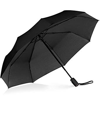 LYZZO Windproof Travel Umbrella with Teflon Coating,Auto Open Close Lightweight Sun&Rain Umbrella with 10 Rib Construction, Zipper Pouch (Black)