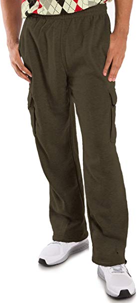 Vibes Men's Fleece Cargo Sweatpants Relax Fit with Drawstring Open Bottom